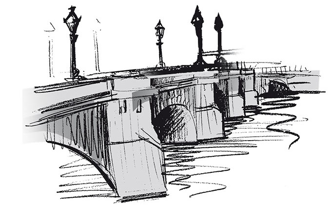 Stadtillustrationen ©Frank Engel für eine Arztpraxis am Flughafen Köln/Bonn Abbildungen: Stadt-Collagen als Raumwegweiser